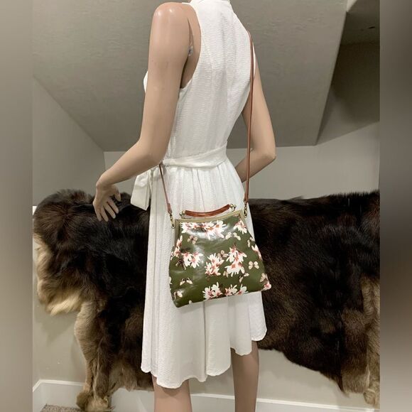 Handmade Genuine Leather Floral Print, Vintage Style Double Kisslock Handbag Set - Picture 7 of 16